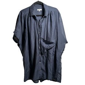 Equipment Femme Blue Button Up Top Cotton Silk Womens L Slouchy Beach Oversized